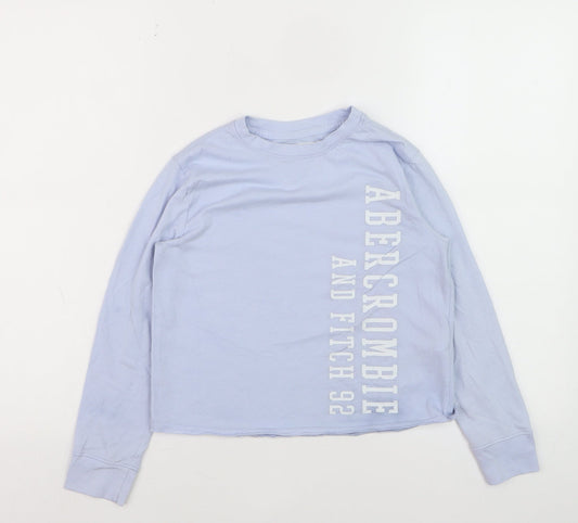 Additional front view of Abercrombie & Fitch Kids girls’ blue long sleeve crew neck graphic t-shirt 7-8 years