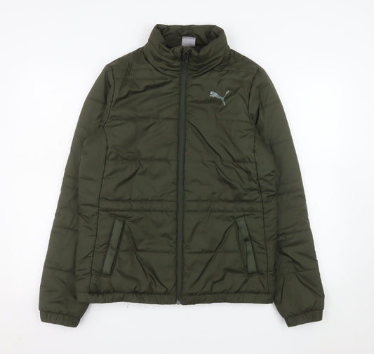 Puma Women Green Size 12 Puffer Jacket Full Zip Quilted Winter Coat
