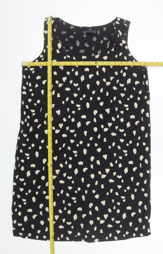 Marks and Spencer Women Black Animal Print Shift Dress Size 16 Linen Blend
