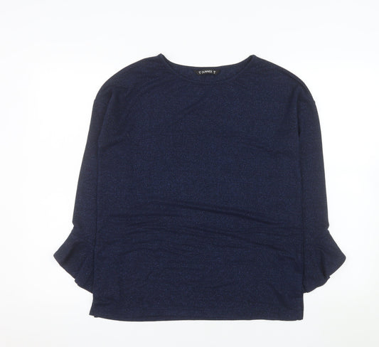Additional front view of Dunnes Women’s Blue Glitter Long Sleeve Knit Blouse, size UK 10