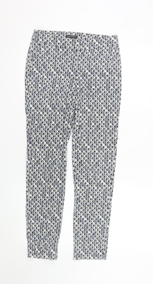 Warehouse Women’s Grey Geometric Slim Trousers Size 8 Cotton Blend