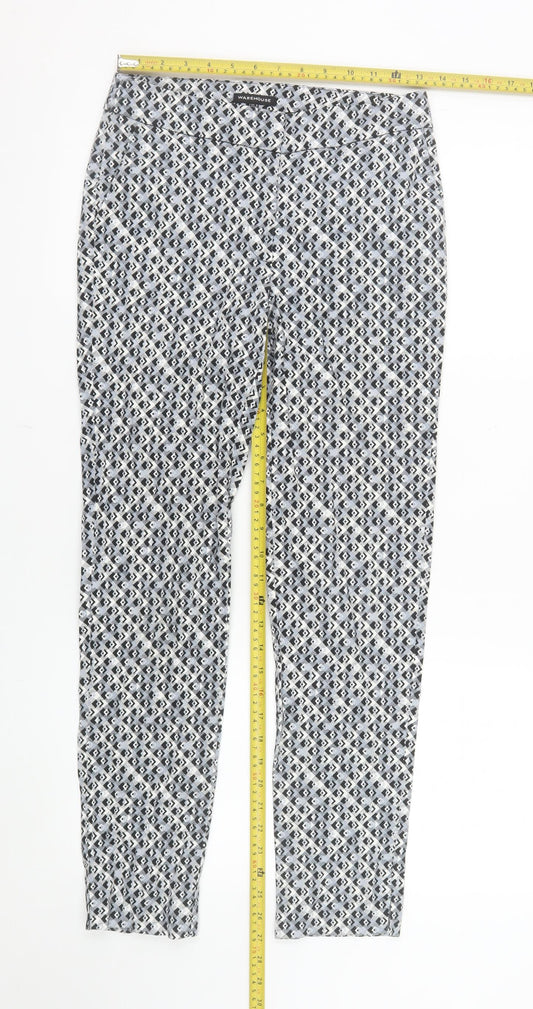 Warehouse Women’s Grey Geometric Slim Trousers Size 8 Cotton Blend