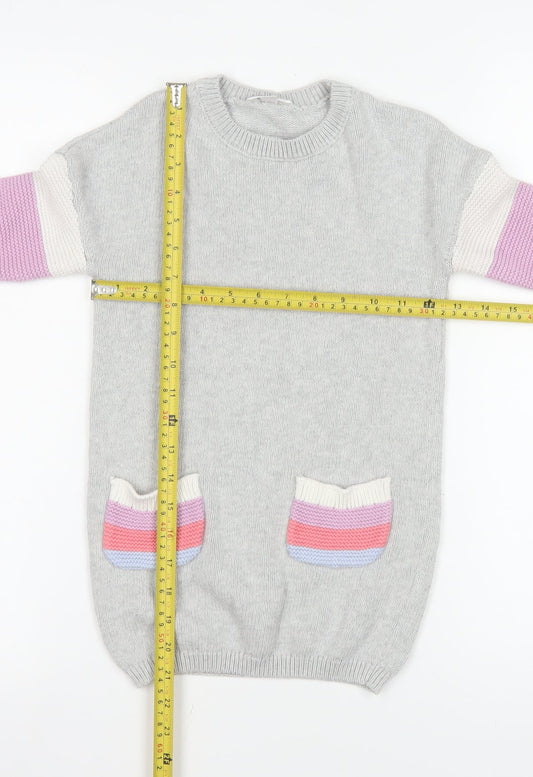 M&Co Girls Grey Cotton Colourblock Knit Sweater Dress 3-4 Years