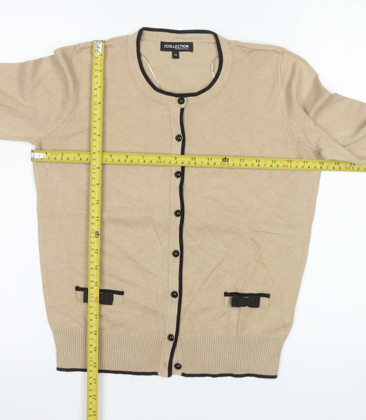 Debenhams The Collection Womens Beige Cardigan Size 12 Bow Trim