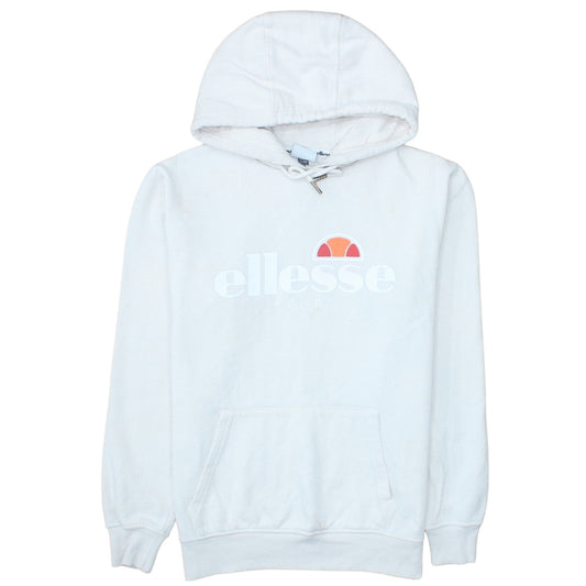 Additional front view of Ellesse Women's White Pullover Hoodie UK 12 Logo Print Cotton Blend