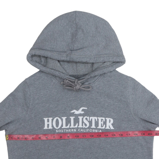 Hollister Women Grey Pullover Hoodie Medium Cotton Blend Logo