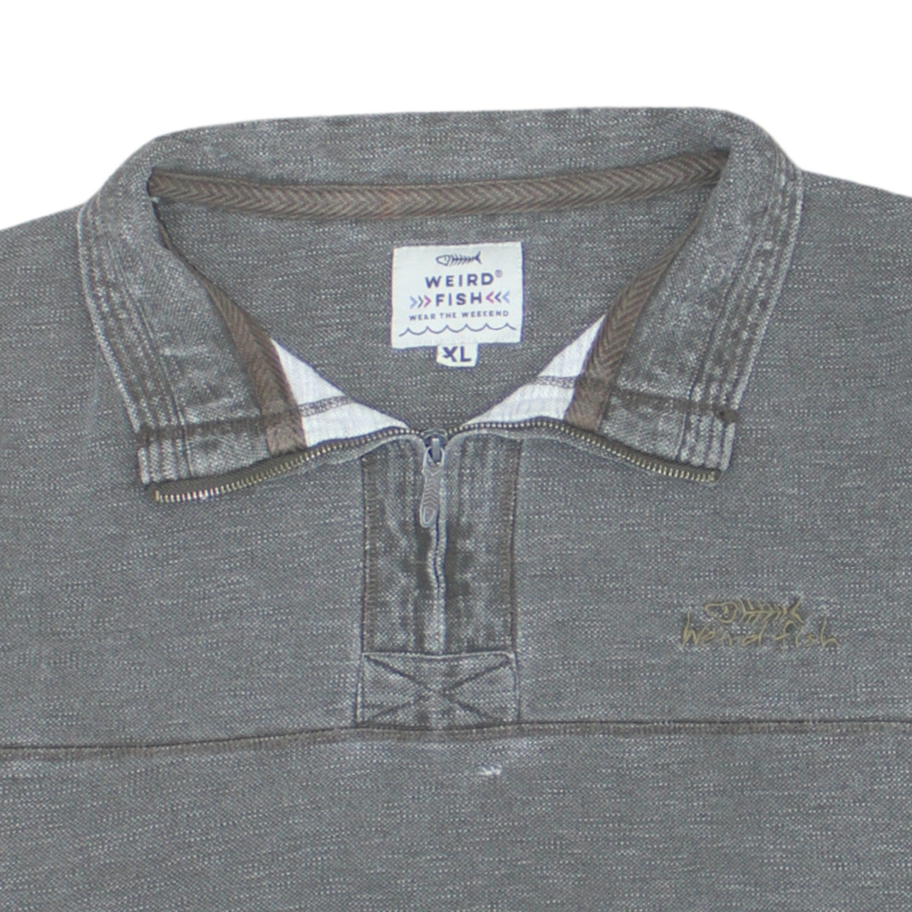 Weird Fish Men’s Grey XL Henley 1/4 Zip Cotton Sweatshirt
