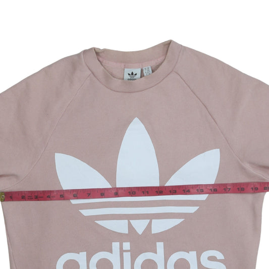 Adidas Womens Pink Crew Neck Pullover Sweatshirt UK 6 XS Logo Print