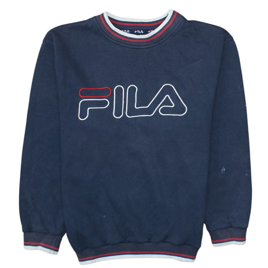 Additional front view of Fila women’s navy blue logo sweatshirt, size UK 6, classic pullover