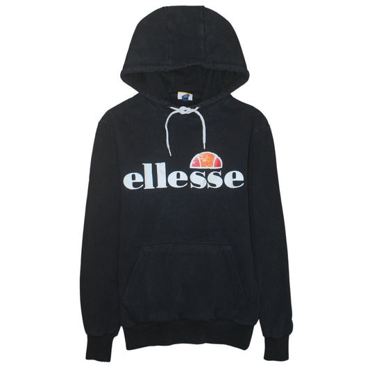 Additional front view of Ellesse women’s black pullover hoodie uk 6 cotton blend logo casual