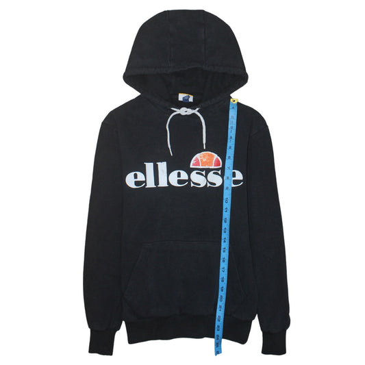 Ellesse Womens Black Pullover Hoodie UK 6 Cotton Blend Logo Casual