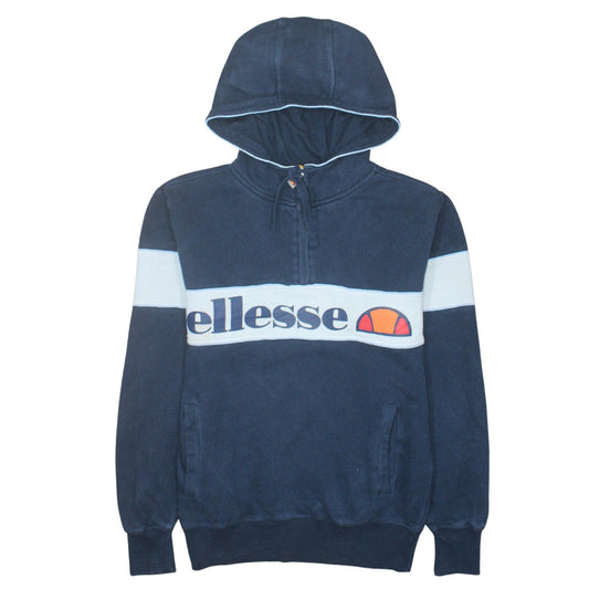 Additional front view of Ellesse Men’s Blue 1/2 Zip Hoodie S Retro Sports Cotton Blend