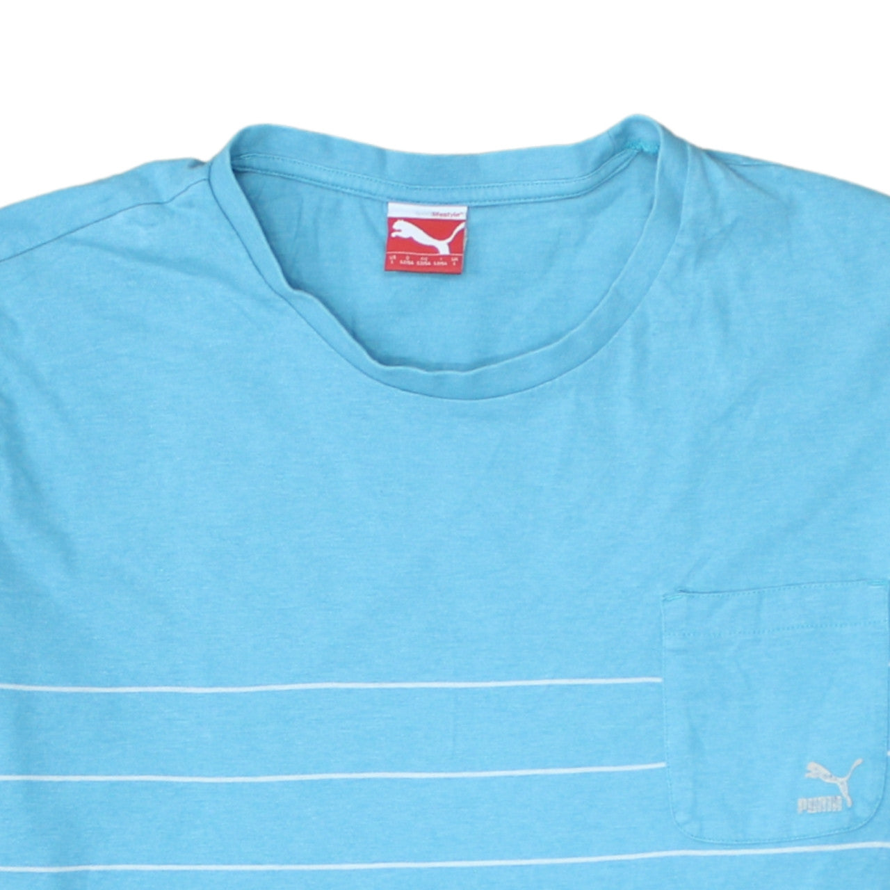 Puma Men's Blue Striped Crew Neck Cotton T-Shirt Size L