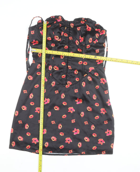 PrettyLittleThing Women’s Black Floral Satin Bodycon Dress UK 8