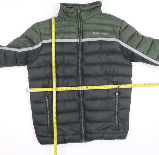 Crosshatch Men’s Green Black Puffer Jacket Size L Regular Fit