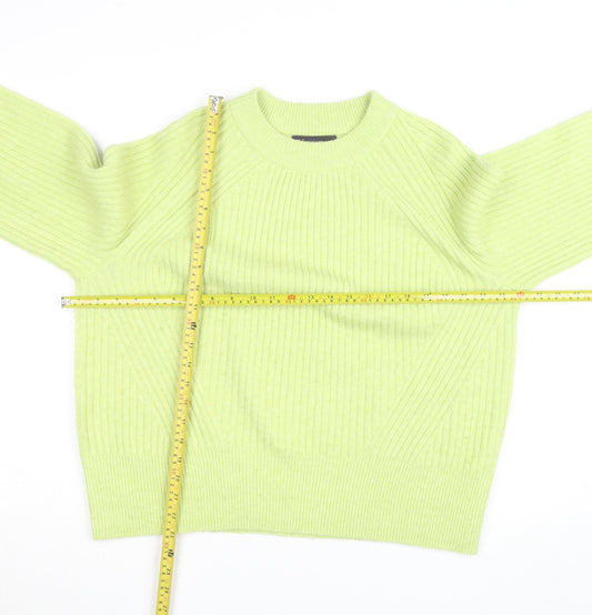 Marks and Spencer Women Green Crew Neck Ribbed Knit Jumper L