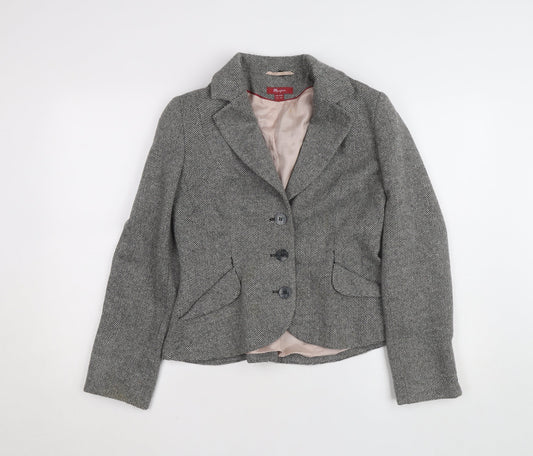 Monsoon Women Grey Tweed Single-Breasted Blazer UK 12 Classic Fit
