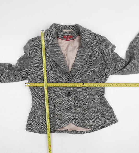 Monsoon Women Grey Tweed Single-Breasted Blazer UK 12 Classic Fit