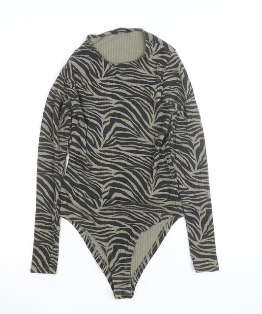 New Look Women’s Green Zebra Print Long Sleeve Bodysuit UK 8