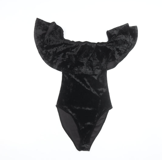 New Look Women's Black Velvet Off Shoulder Bodysuit Size 10