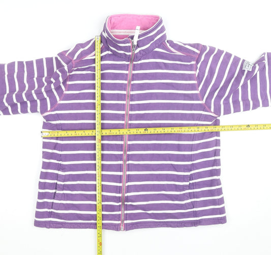 Lazy Jacks Girls Purple Striped Full Zip Cotton Jumper Size L