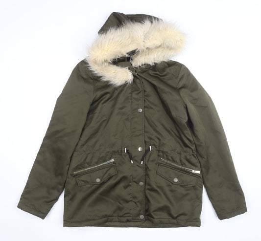 Dorothy Perkins Women’s Green Faux Fur Trim Hooded Parka Coat Size 14
