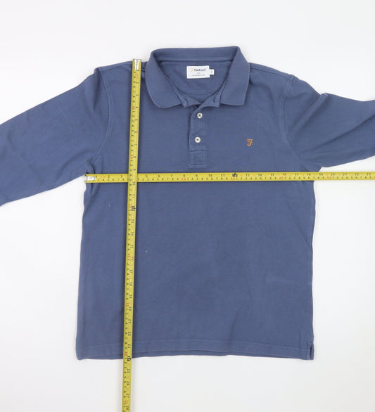 Farah Men's Blue Long Sleeve Cotton Polo Shirt Size S
