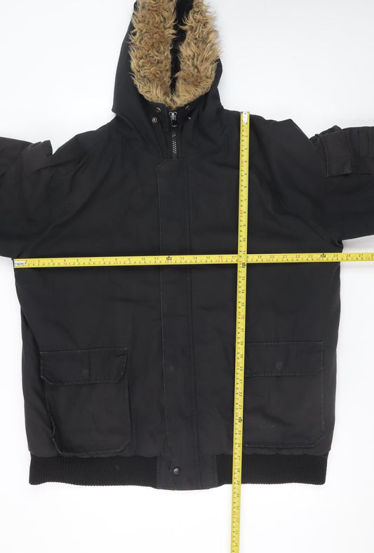 Smog Men’s Black 2XL Hooded Puffer Jacket with Faux Fur Trim