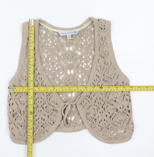 Climb High Dig Deep Ski Steep Beige Crochet Cotton Women's Size 12 Sleeveless Vest