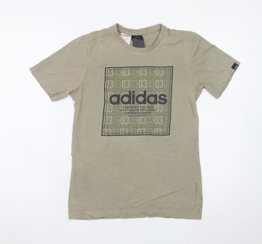 Additional front view of Adidas boys’ beige graphic logo t-shirt 13-14 years short sleeve cotton