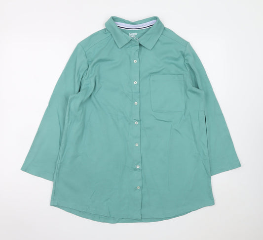 Lands' End Women's Green Cotton Long Sleeve Button-Up Shirt L