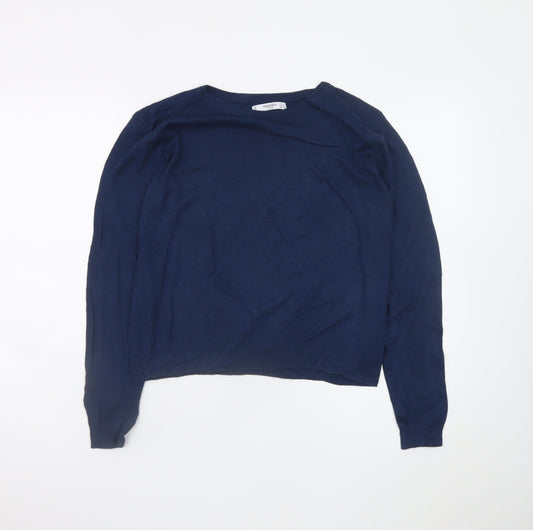 Mango Women’s Blue Crew Neck Cotton Blend Pullover Jumper Size 8