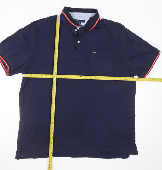Tommy Hilfiger Men's Navy Blue Short Sleeve Polo Shirt XL Cotton