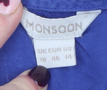 Monsoon Women's Blue Tunic Blouse Size 18 Short Sleeve V-Neck