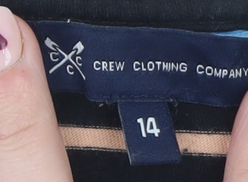 Brand and care label for Crew Clothing Women's Multicoloured Striped 3/4 Sleeve Cotton T-Shirt, size 14