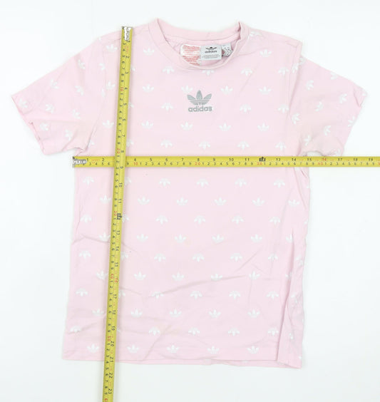 Adidas Girls Pink Logo T-Shirt 11-12 Years Cotton Short Sleeve Casual Top
