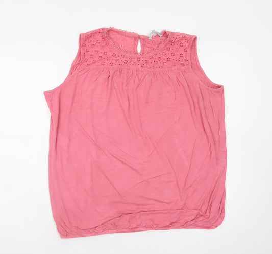 Additional front view of Red Herring women’s pink cotton sleeveless tunic blouse, size UK 20