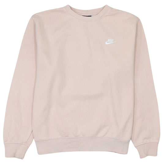 Nike Women Beige Cotton Pullover Sweatshirt M Crew Neck Logo