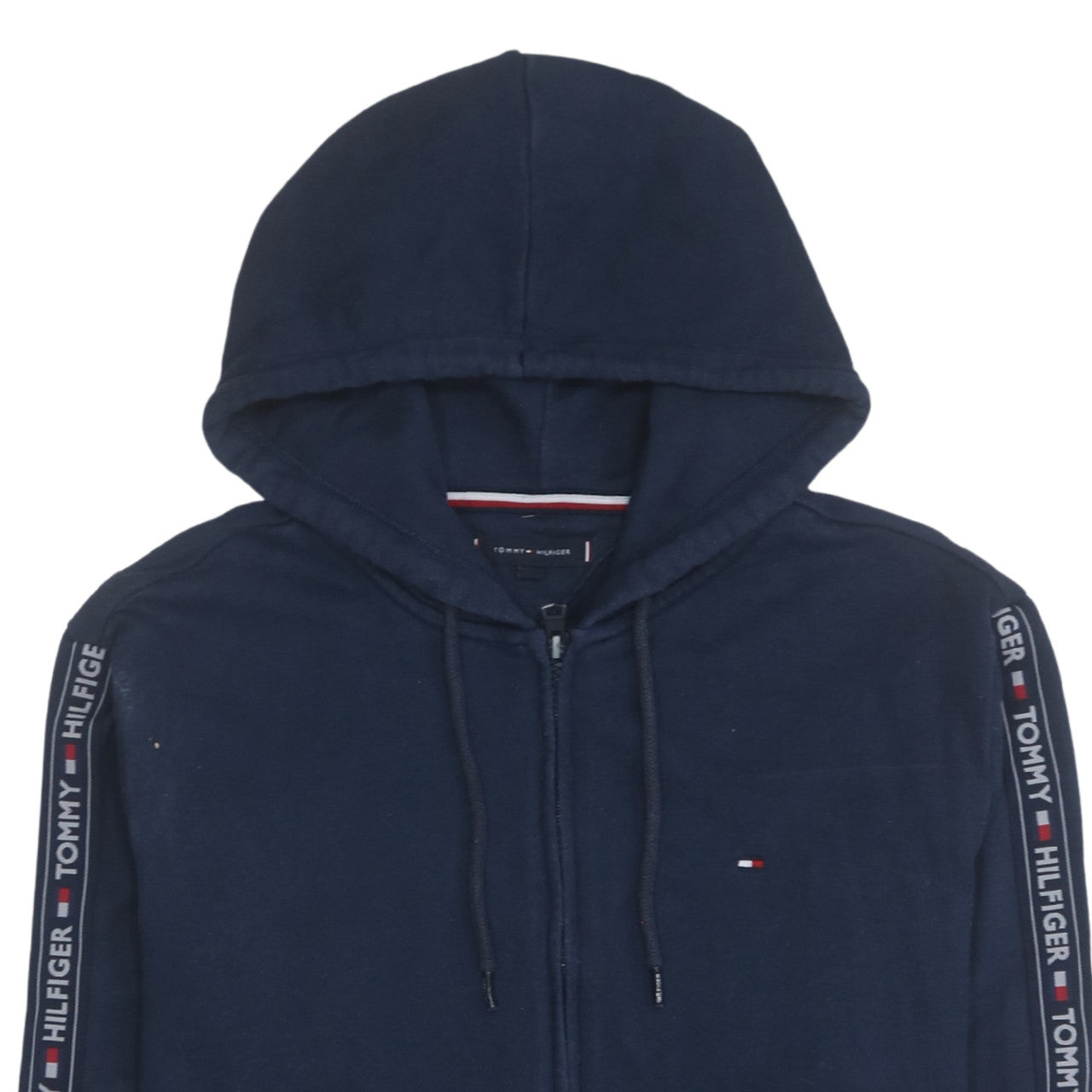 Tommy Hilfiger Men's Blue Full Zip Hoodie L Logo Tape Sweatshirt