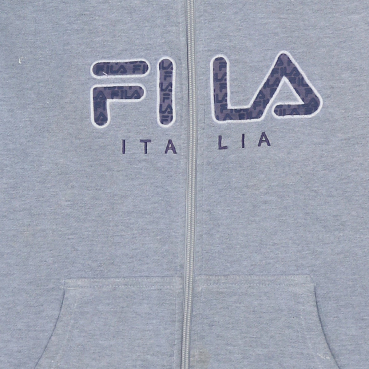 Additional view of Fila boys’ grey full zip hoodie xlb logo print cotton blend casual wear
