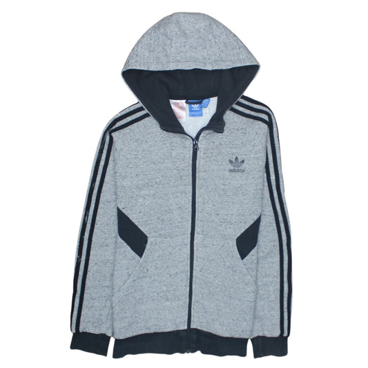 Additional front view of Adidas boys’ grey full zip hoodie 13-14 years classic logo hooded sweatshirt