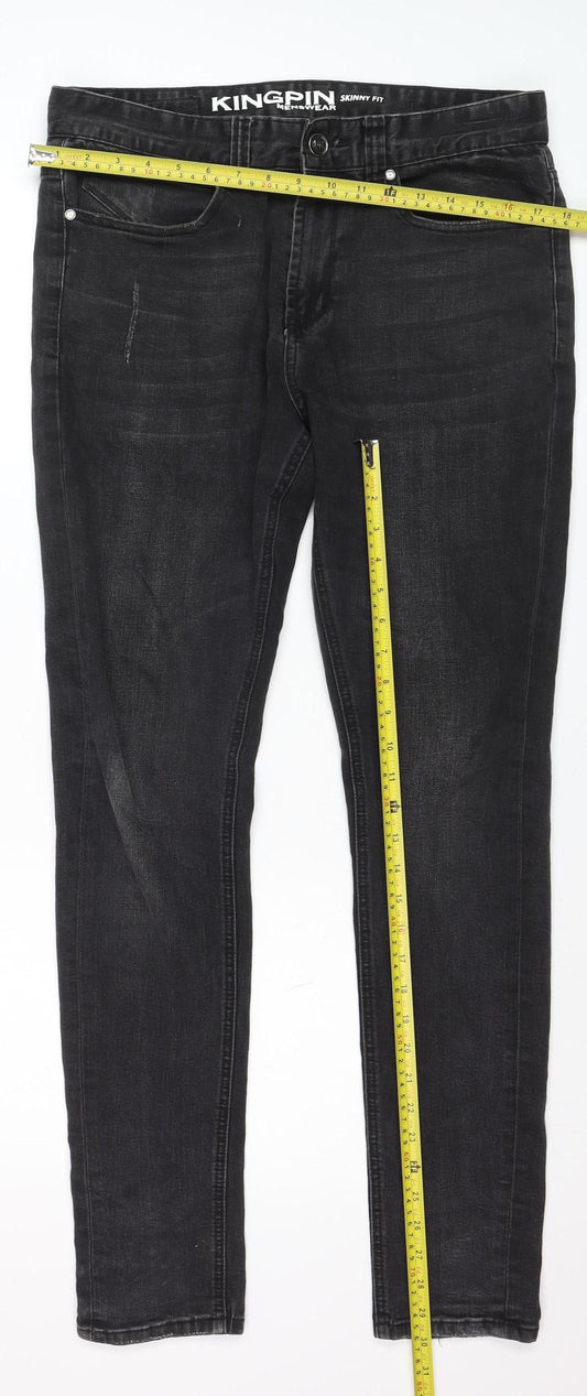 Kingpin Mens Black Skinny Fit Stretch Denim Jeans 32R