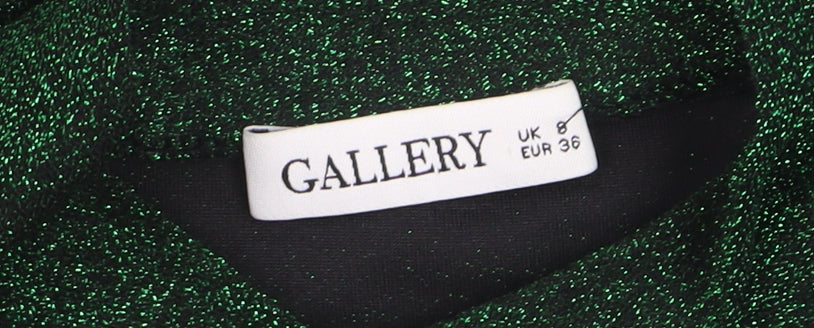 Additional view of Gallery Women’s Green Glitter Mock Neck Long Sleeve jumper, size UK 8