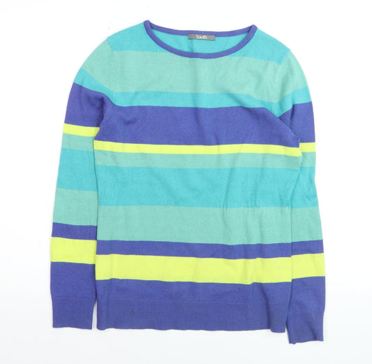 South Women’s Multicoloured Striped Acrylic Jumper UK 8 Crew Neck