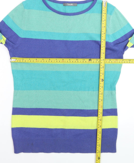 South Women’s Multicoloured Striped Acrylic Jumper UK 8 Crew Neck