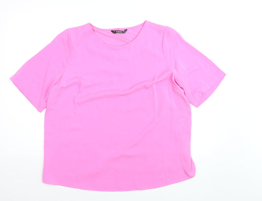 Additional front view of Dunnes Women Pink Short Sleeve Basic Blouse, size L