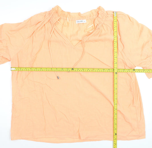 Gallery Women’s Orange Tunic Blouse XL Cotton V-Neck Ruffle Sleeve