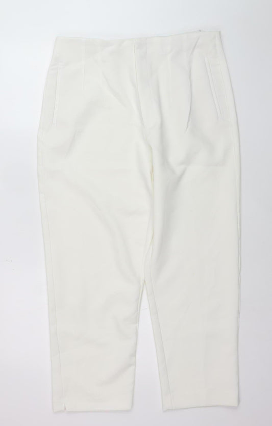 Stradivarius Women White Slim Tapered Trousers Size 16