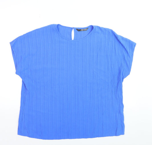 Additional front view of Dunnes Women Blue Basic Blouse, size L, Relaxed Fit Cotton Blend