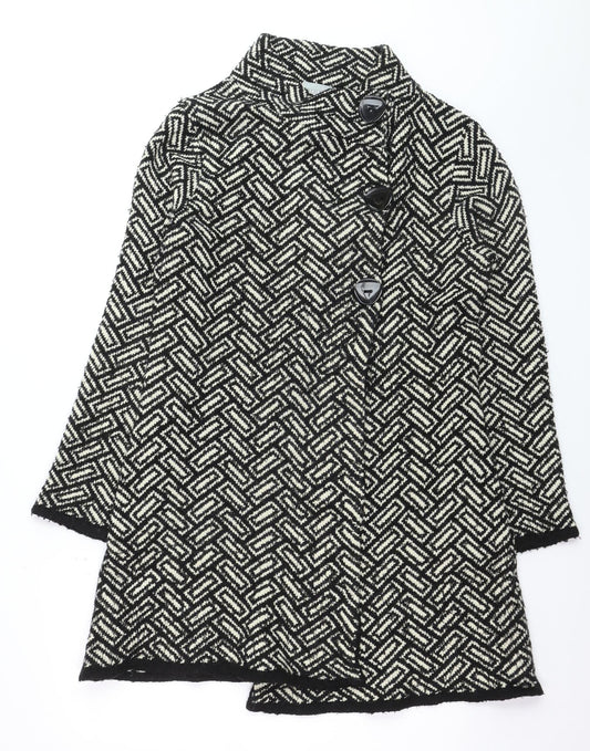 Wallis Women Black Wool Blend Mid-Length Overcoat M